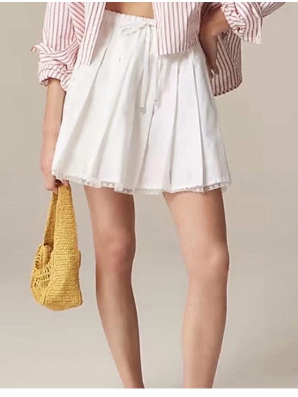 J. Crew White Pleated Drawstring Skirt